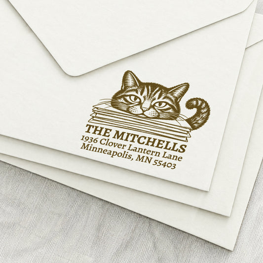 Cat on the Letters Return Address Stamp