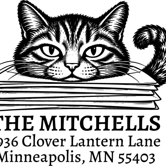 Cat on the Letters Return Address Stamp