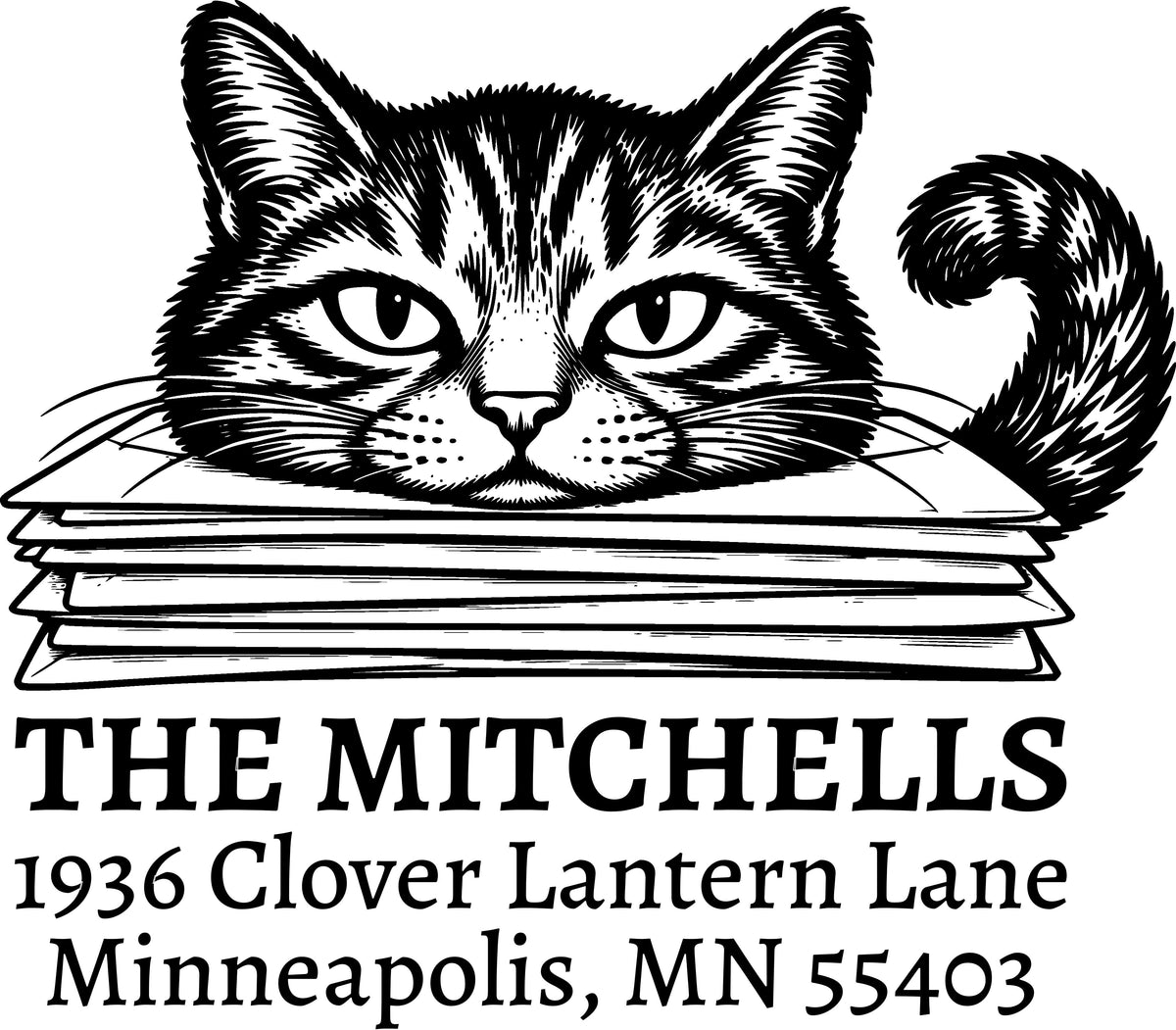 Cat on the Letters Return Address Stamp