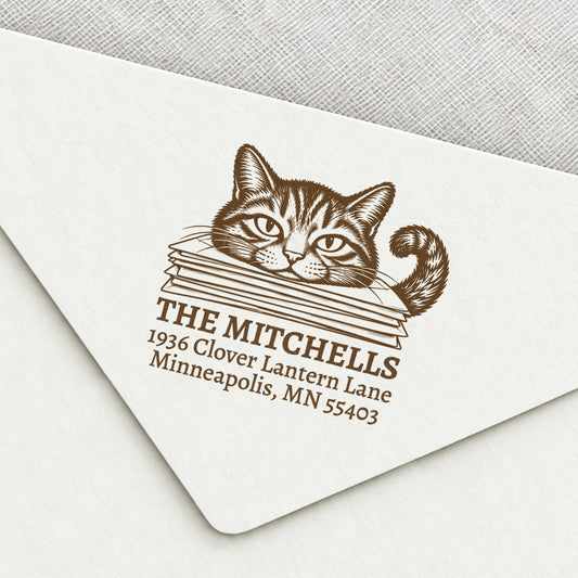 Cat on the Letters Return Address Stamp