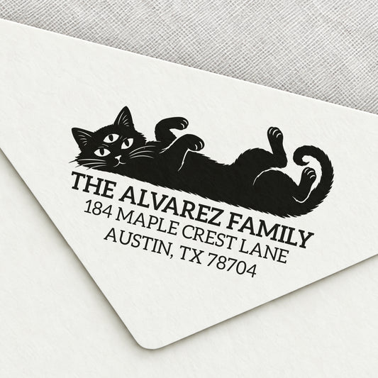 Belly-Up Cat Return Address Stamp