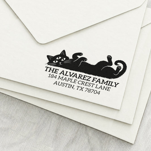 Belly-Up Cat Return Address Stamp