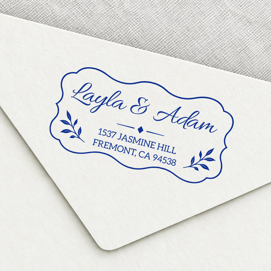 Vintage Label Wedding Return Address Stamp