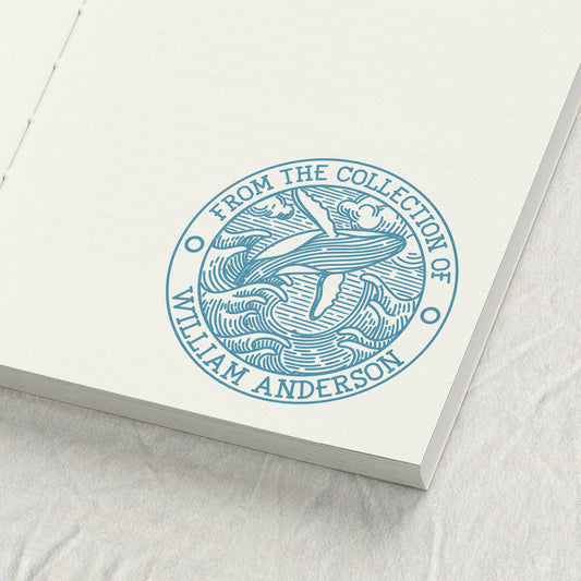 Whale and Waves Engraving Library Stamp