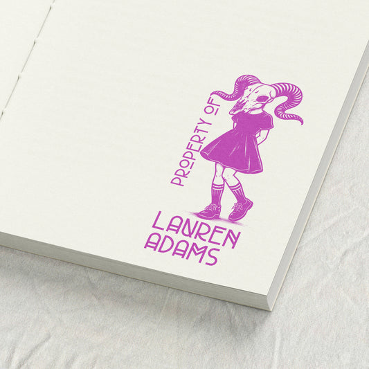 Ram Skull Girl Gothic Art Library Stamp
