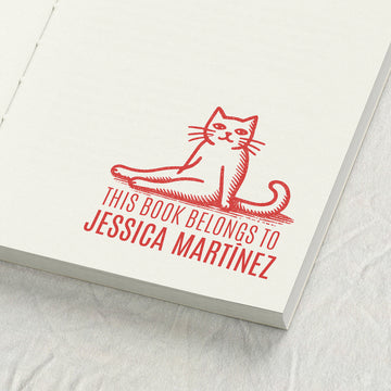 Whimsical Sitting Cat Library Stamp