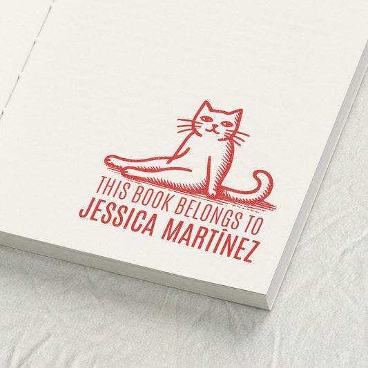 Whimsical Sitting Cat Library Stamp