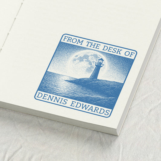 Lighthouse and Moon Stippling Art Library Stamp