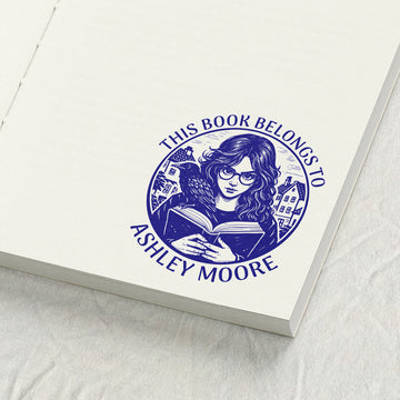 Girl Reading with Raven Library Stamp
