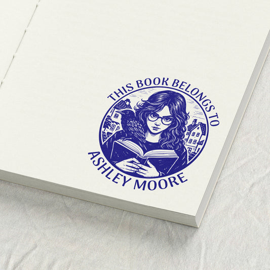 Girl Reading with Raven Library Stamp