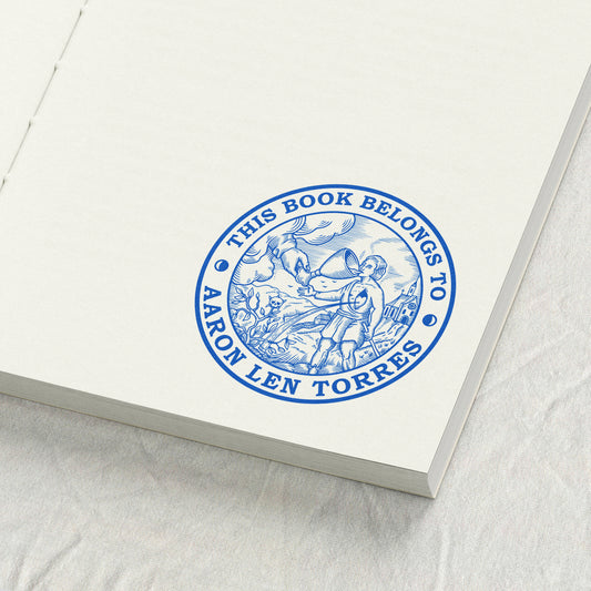 Classical Woodcut Engraving Library Stamp
