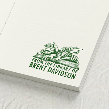 Gothic Hands and Open Book Library Stamp