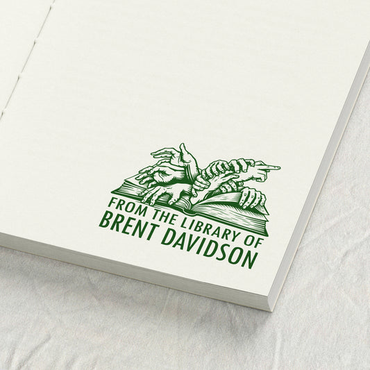 Gothic Hands and Open Book Library Stamp