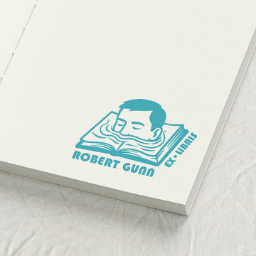Boy Peeking From Book Library Stamp