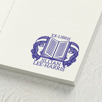 Book with Twin Faces Library Stamp
