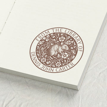 Vintage Mouse & Roses Library Stamp
