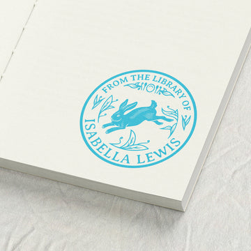 Leaping Rabbit Woodcut Library Stamp