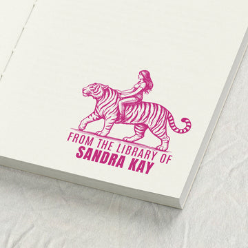 Woman Riding Tiger Library Stamp