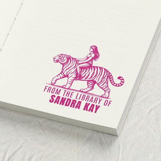 Woman Riding Tiger Library Stamp