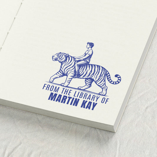 Man Riding Tiger Library Stamp