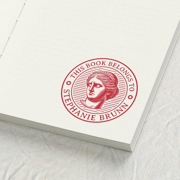 Comical Greek Female Bust Library Stamp