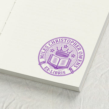 Crown and Book Crest Library Stamp