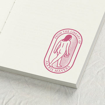 Naturalist female figure walking into a void Library stamp