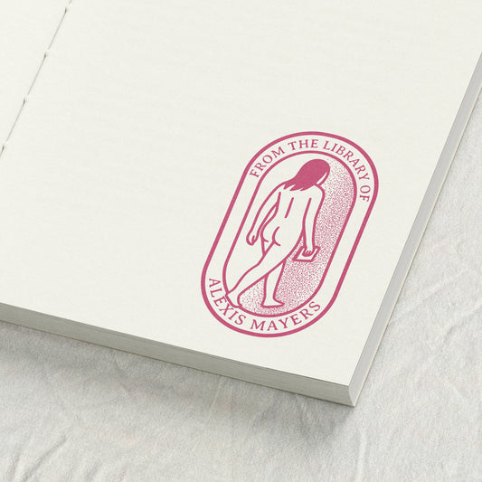 Naturalist female figure walking into a void Library stamp
