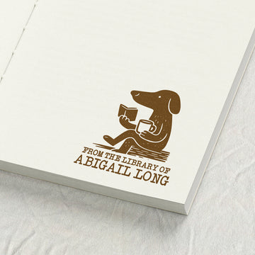 Reading Dachshund Lino Style Book Stamp