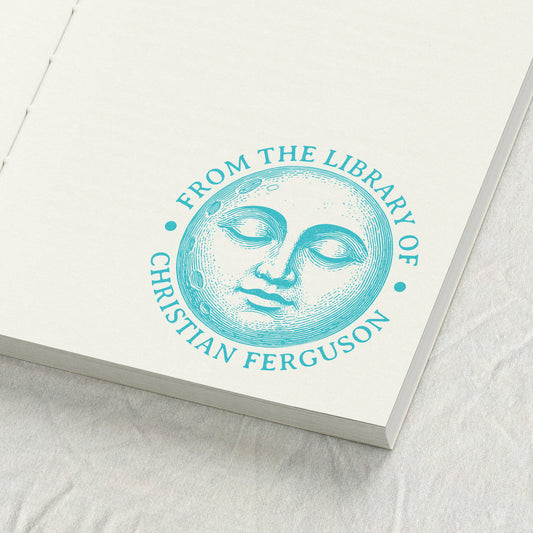 Vintage Engraved Moon Library Stamp