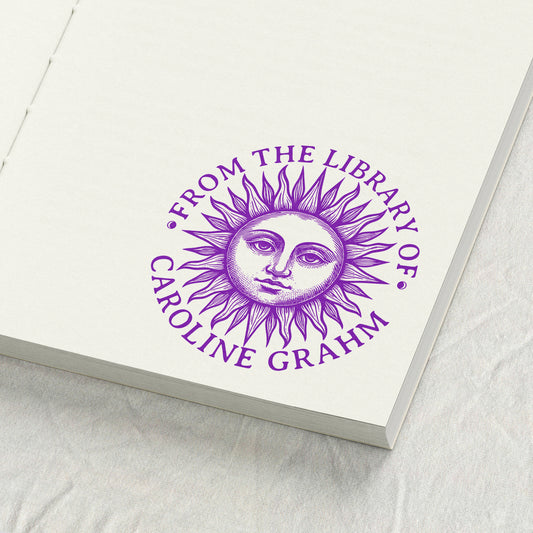 Vintage Engraved Sun Library Stamp